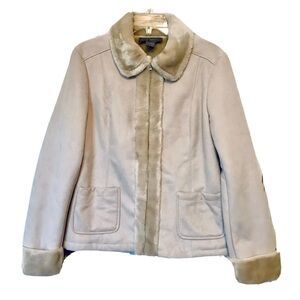 Ann Taylor Womens Size Small Tan Faux Fur & Suede Lined Zip Up Long Sleeve Coat
